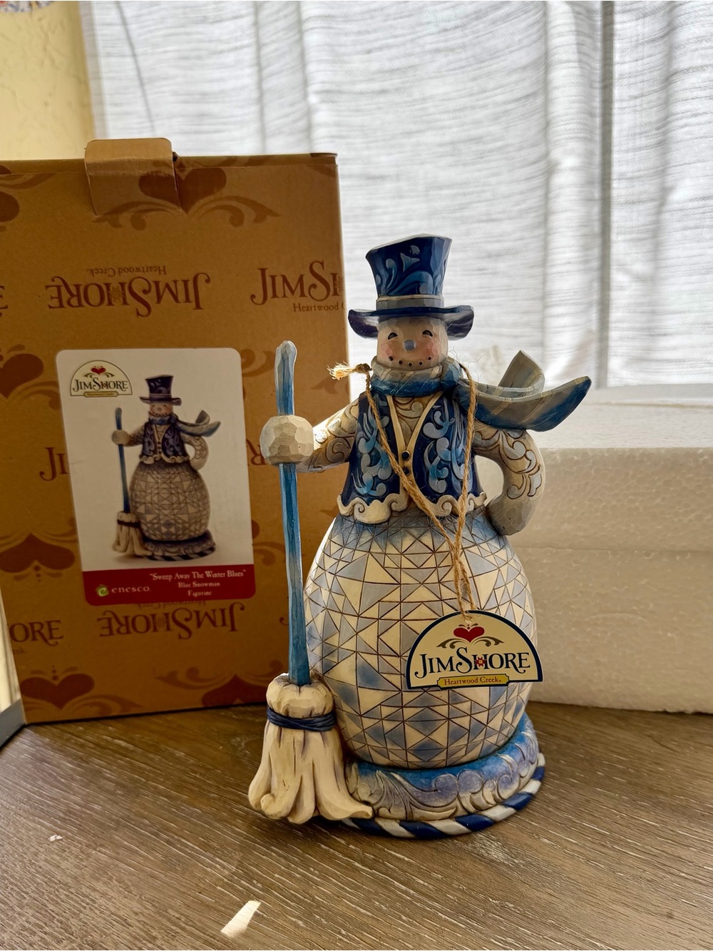 Rare JIM SHORE Blue Snowman"SWEEP AWAY THE WINTER BLUES" #4019787 Figurine 2010